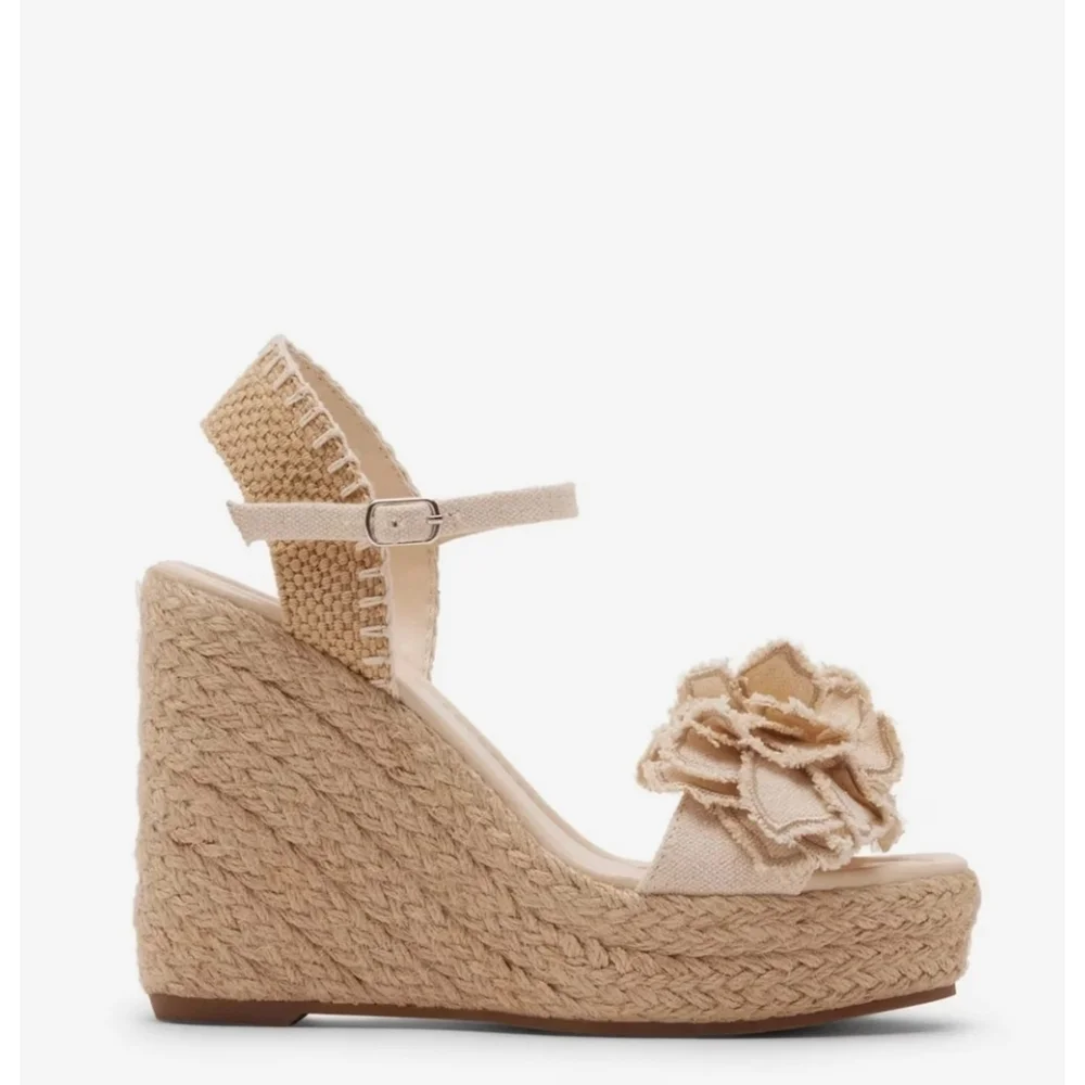 Rosset Espadrille Macrame Wedge Platform Sandal 10 M - Beige Linen Off White